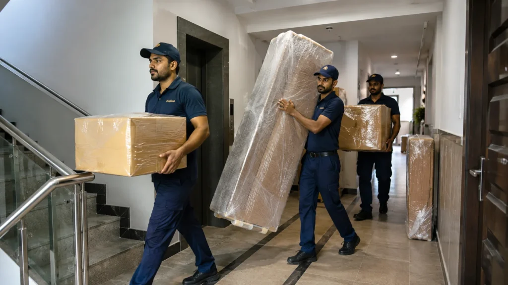 Movers and Packers in Karachi Pakistan | Reliable Home & Office Relocation by Mazdawala 9 Professional Movers and Packers in Karachi safely loading household furniture into a moving truck for residential relocation by Mazdawala.