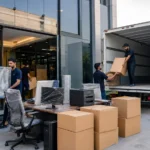 Professional office shifting services in PIDC Karachi with trained movers packing office furniture and equipment
